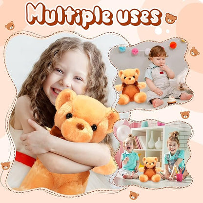 HyDren 6 Pcs Bear Stuffed Animal Plush Toys Soft Plush Dolls Bear Sleeping and Playing Toys for Baby Shower Decoration Boy(Short Plush,Brown)