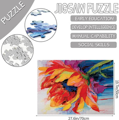 1000 Piece Tulip Flower Jigsaw Puzzles for Adults,Yellow Floral Jigsaw Puzzle Watercolor Puzzles for Challenging Family Activity Game Floral Art Wall Decor DIY Puzzle
