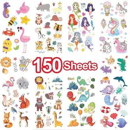 Temporary Tattoo Kids - 150 Sheets & 1700+ Patterns | Boosts Imagination/Creativity & Easy-Clean | Ideal for Party Favors, Arts & Crafts, Goodie Bags (Non-Toxic, Safe for Skin)