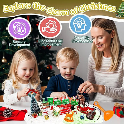 Christmas Sensory Bin Toys for Toddler Kids Age 3-8, Sand Art Play Kits with Xmas Figurine Ornaments, Preschool Learning Sandbox Toys for Winter Activities, Stocking Stuffers Gifts for Boys Girls