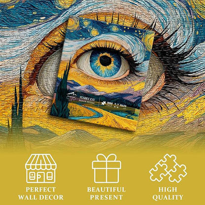 Impossible Puzzles for Adults 1000 Pieces, Eye Starry Night Jigsaw Puzzle Mountain Scenery, Abstract Art Landscape Scenic Challenge Puzzle