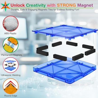 Tigerdoe 100 PCS Magnetic Tiles Set, Educational and Creative Magnetic Building Tiles for Kids, Fun,and Interactive 3D Construction Play Toy for Kids, Montessori Learning and Sensory Development Toys