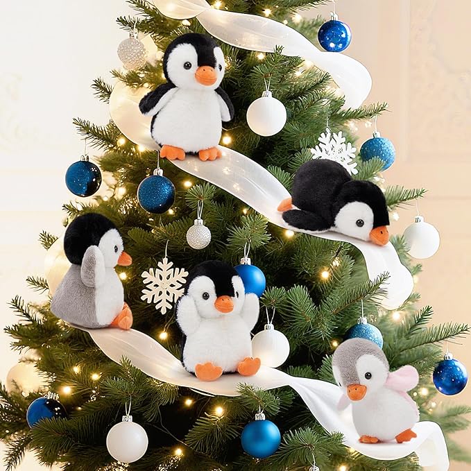 MaoGoLan 8 Pack Christmas Penguin Plush Toys 10 inch Arctic Stuffed Animals Bulk Stuffed Penguin Party Favors Classroom Decorations Valentine's Day Birthday Gifts for Kids Girls Boys