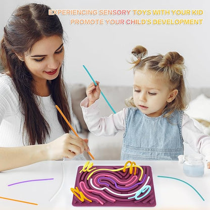 Sensory Activity Board, Silicone Fidget Toy for Stress Relief, Calming, Focus, ADHD and Autism, 6 Colors Sensory Toys Game Controller for Kids 2+ & Adults with 20 Strings (Purple)