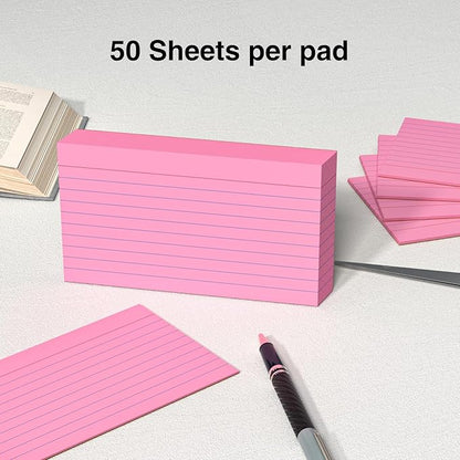 250 Count Index Cards 3x5 Inch 180gsm, Heavy Weight Pink Color Flash Card (50 Sheets Each), Note Taking for Students, Teachers, Professionals, Study Note Cards for Office Home School