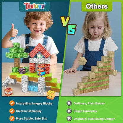 150PCS Large Magnetic Blocks - Build Mine Magnet World Forest Tiles, Magnet Kids Games Classroom Must Haves Toddlers Magnetic Toys for Boys & Girls 3-5 6-8, STEM Montessori Sensory Ourdoor Toys Gift