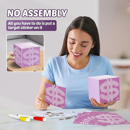 Primo Lines Piggy Bank for Adults Must Break to Open, with Savings Counter & Goal Tracker, Unbreakable Stainless Steel Money Box for 10K Challenge $3000 $5000, Kakeibo (4.72 Inch)