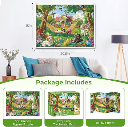 Puzzles for Adults 500 Pieces,Cute Puppy & House Puzzle for Adult,500 Pieces Fun Dogs Jigsaw Puzzles for Kids Adults Seniors Teens,Challenging Family Games Giving Puzzles,20.5x15 in