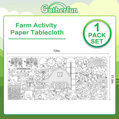 Gatherfun Farm Animal Party Giant Coloring Poster - 31.5X 72 Inches - Versatile Classroom Wall Décor & Birthday Activity - Farm Poster or Table Cover for School Parties and Special Events
