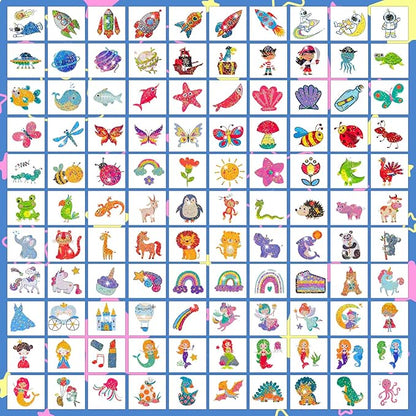 Partywind 204 Glitter Styles Individually Wrapped Sheets Kids Fake Tattoos, Birthday Surprise for Boys and Girls Party Supplies Favors, Waterproof Tattoo Stickers for Goodie Bag Stuffers