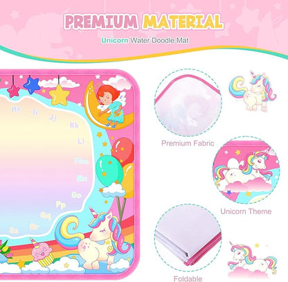 Water Doodle Mat, Unicorn Drawing Mat for Toddlers, Kids Water Painting Pad Coloring Board Set, Art Supplies for Toddlers, No Mess Crafts Birthday Christmas Gifts for Girls Ages 3 4 5 6 7 8