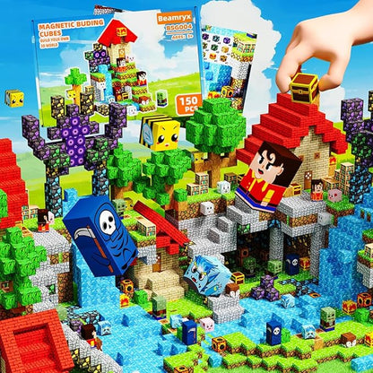 150pcs Magnetic Blocks House and Trees, Magnetic Toys Games for Kids Ages, STEM Sensory Toys for Kids Ages 4-8