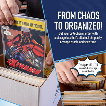 Premium Short Comic Book Storage Box (3 Pack - White). Thick Cardboard Comic Book Box/Cabinet. Comics Books Bin for 150-175 Collectibles. Comics Boxes Storage Case/Cabinet to Showcase Collectibles.