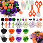 174Pcs Halloween Sensory Bin Filler Fine Motor Toys Horror Sensory Bin Items 100 Pompoms 8 Acrylic Pumkins 8 Witch Hats 8 Spiders 8 Bats 8 Skeleton Men 8 Skull 8 Spider Web 4 Foam Pumkins