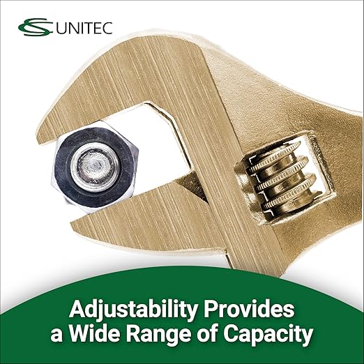 CS Unitec Non-Sparking & Low-Magnetic Adjustable Wrench, 10in Aluminum Bronze Tool, TUV Certified & Beryllium Free
