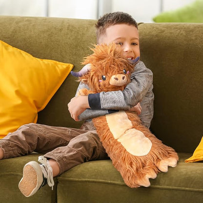 Brown Highland Cow Microwavable & Weighted Stuffed Animals - Unscented Heatable Plush Doll, Cute Cow Plush Toys Gifts for Girls Boys and Kids, Happy Fuel