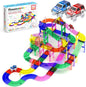 PicassoTiles 100pc Magnetic Tiles Race Track Building Set with LED Cars Adjustable Roads and Signs STEM Construction Toy Kit for Kids Educational Learning Toy for Boys and Girls Ages 3 and Up PTR100