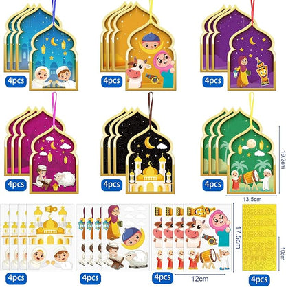 Fennoral 24 Pack Ramadan Crafts for Kids Make You Own Ramadan Foam Sticker Ornaments DIY Arts and Crafts for Kids Girls Boys Art Project Eid Mubarak Kareem Mosque Decoration