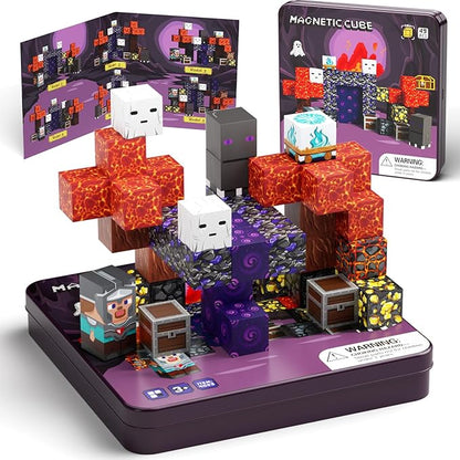 Halloween Magnetic Blocks, Magnetic Cubes Game with Iron Box 49 PCS Magnet Tiles Building Blocks Toddler Toy STEM Sensory Outdoor Creative Kids Games Toys for 3+ Year Old Boys & Girls