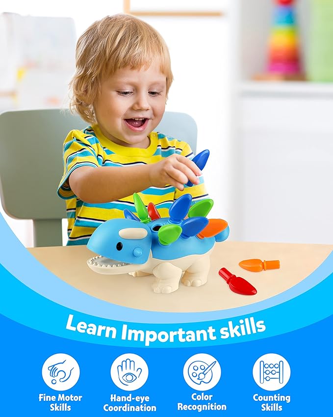 Coogam Dinosaur Fine Motor Skills Toy, The Ankylosaurus Toys 13 Pcs, Sorting Stacking Dinosaur Color Recognition Montessori Educational Gift Game for Year Toddler