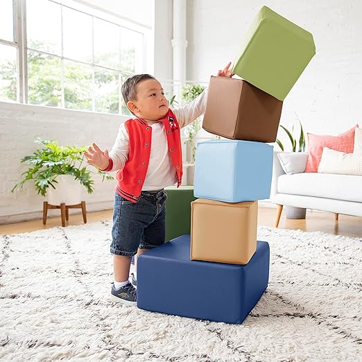 ECR4Kids SoftZone Big Foam Building Blocks, Soft Playset, Earthtone, 7-Piece