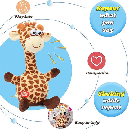 Hopearl Talking Giraffe Repeats What You Say Shaking Head Electric Interactive Animated Toy Speaking Plush Buddy Gift for Toddlers, 9.5''
