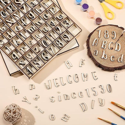 Geelin 248 Pcs 1 Inch Wood Alphabet Letters Numbers with Storage Box Blank Unfinished Wooden Letters Numbers with Rustic Storage Tray for Spelling Learning Education DIY Crafts