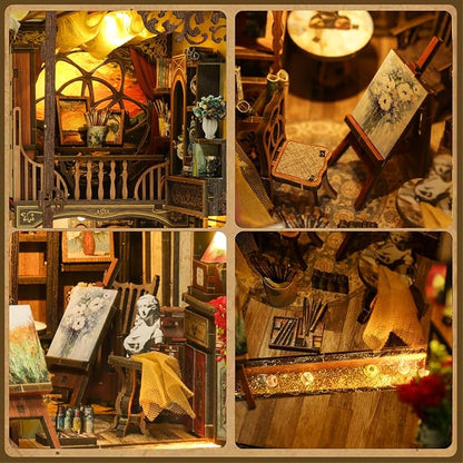 Book Nook Kit - DIY Miniature Dolls House Kit with Furniture and LED Light, 3D Puzzle Wooden Art Bookends, Model Kits for for Adults and Teens (The World in The Picture Frame)