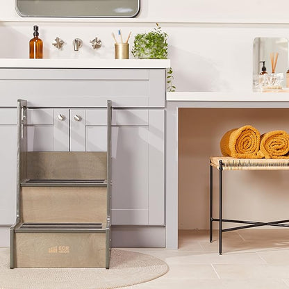 ECR4Kids Reach-Up Step Stool with Handles, Kids Furniture, Grey Wash