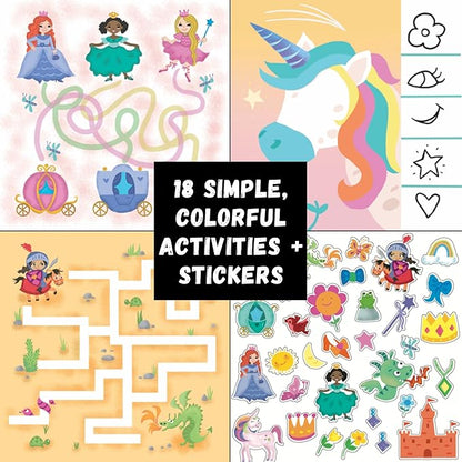 Totebook Kids Travel Educational Activity Book with Washable Markers - Car and Airplane Activities, Learning Toys for Toddlers- Reusable Stickers for Ages 4, 5, 6 (Princess & Extra Ocean Book)
