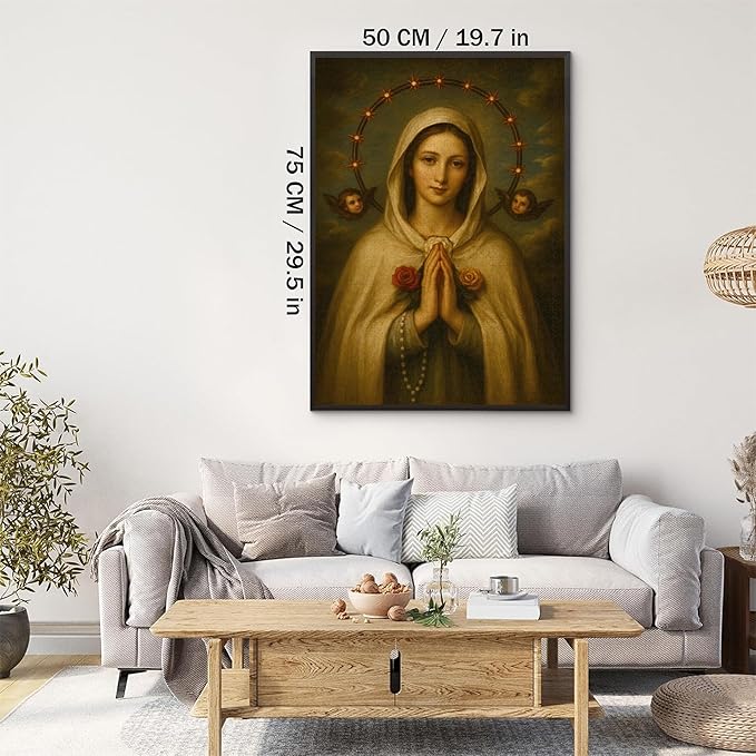 1000-piece Prayer to Our Lady - Halo and Cherubim Adult Wooden Puzzle, Intellectual Challenge, Stress-Relieving Puzzle, Relaxing Family Activity, Decoration, Size: 29.5 x 19.7 in