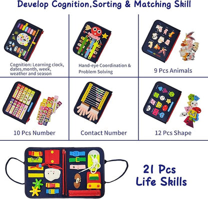 Montessori Busy Board for Boys 3 4 5 Year, Sensory Toys for Toddlers 3-6, Ideal for Travel and Preschool - ABCs, 123s, Shapes, Colors, Animals, Weather, Birthday Gifts