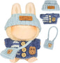 17cm Doll Outfits for Labubu - Kawaii Chic Style Set for 17cm Dolls, Cute Doll Clothes with Accessories -Button Up Stripe Blue Sweater + Blue Hat + Blue Bag (Clothes Only)
