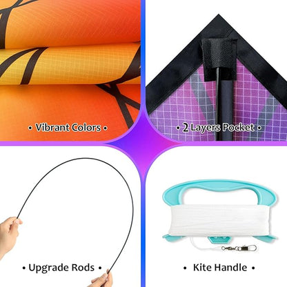 HONBO Large Delta Kite for Kids & Adults,Extremely Easy to Fly Kite for Beach Trip,String Line Included,with Colorful Tail,Perfect for Beginners