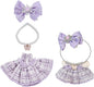 17cm Doll Clothes Set & Dolls Outfit 3-Piece Princess Clothes Set with Purple Dress Necklace and Bow Accessories for 17cm Plush Dolls, Clothes Only, No Doll Included (Purple A)