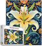 White Lily Flower Jigsaw Puzzle 1000 Pieces Puzzles for Adults,Green Plant Jigsaw Puzzles for Challenging Family Activity Games Colorful Russian Palekh Puzzle for Home Decor Gifts - 20 x 27 Inch