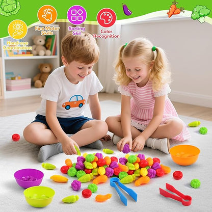 USATDD Counting Vegetables Color Sorting Matching Games with Bowls Preschool Learning Activities for Educational Sensory Montessori STEM Toy Sets Gift for Toddlers Kids Boys Girls Aged 3-5