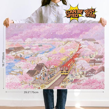MOMIBOOK 1000 Piece Puzzle for Adults Jigsaw Puzzles of Arashiyama Sakura Tour, Painting Image Cherry Blossom Difficult Challenging Impossible Puzzle Unique Party Christmas Birthday Gifts