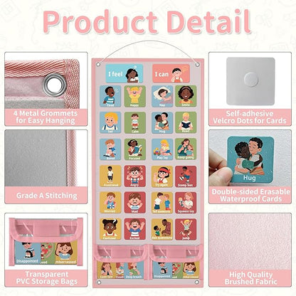 Yoink 81 Cards Feelings Chart for Kids, Emotions Chart Poster for Coping Skills, Mental Health Chart for Toddlers Emotional Learning, Calm Down Corner Supplies Preschool Homeschool Must Haves, Pink