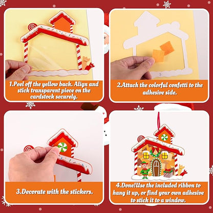 40PCS Christmas Crafts Bulk: Gingerbread House Paper Suncatchers DIY Kit for Winter Xmas Holiday Activities Decorations, Window Stained Glass Effect Art Ornaments