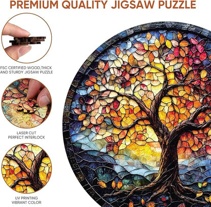 Puzzles for Adults, Life Tree Round Jigsaw Puzzles 200pcs,11.2x112in, Medium, Unique Shape Adult Puzzles, Irregular Wood Creative for Adults and Kids Family Game