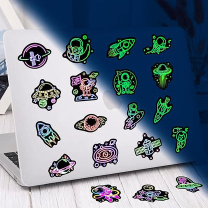 52 Pcs Neon Astronaut Stickers for Kids Glow in The Dark, Waterproof Space Sticker for Water Bottle, Vinyl Laptop Decals for Teens Girls Boys, Students Adults Sticker Pack