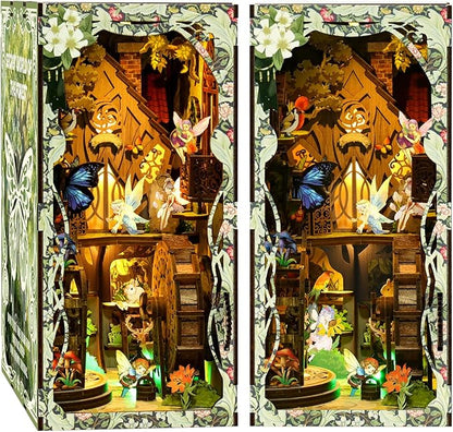 Book Nook Kit - DIY Miniature Dolls House Kit with Furniture and LED Light, 3D Puzzle Wooden Art Bookends, Model Kits for for Adults and Teens (Secret Forest)