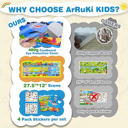 Reusable Jelly Sticker Books for Toddlers, 3D Waterproof Sticker Books, Travel Toys for Kids - Ocean Wrold, Vehicles