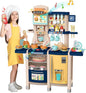 SANDINRAYLI 65Pcs Kids Kitchen Playset, Kitchen Toys, Large Toddler Play Kitchen Sets for Kids Ages 4-8, Pretend Toddler Kitchen for Girl & Boy 3-5, Baby Kitchen with Simulated Sound, Light, Blue