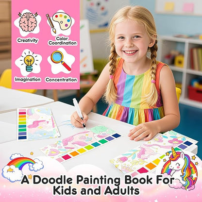 Watercolor Painting Coloring Books Pocket Watercolor Paint Bookmarks, Mess Free Paint with Water Set, Travel Class Activities Art Party Favors Exchange Birthday Gifts for Kids (Unicorn Dream)