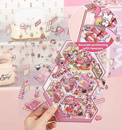 DIY 3D House Stickers, 8 Sets Fun DIY Stickers Scene Make Your Own Mini House Cute Cartoon Animal Scene Sticker for Kids Adult Sticker Art Relief Stress Pass The Time