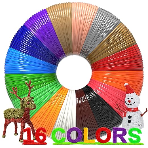 3D Pen Refills 1.75mm PLA Filament 640 Feet 16 Colors, Each Color 40ft, Bonus 250 Stencils eBooks, dikale 3D Pen Material