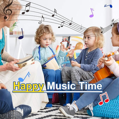 LOOIKOOS Toddler Musical Instruments Montessori Natural Wooden Percussion Instruments for Kids Preschool Educational Musical Toys Set for Boys and Girls with Storage Bag