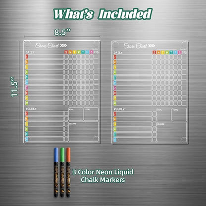 Clear Non-Magnetic Dry Erase Chore Chart - 11.5"x8.5" Behavior Responsibility Chore Board for Kids, Teenagers and Adults - Sticks to Wall, Glass, Door, Any Smooth Surfaces